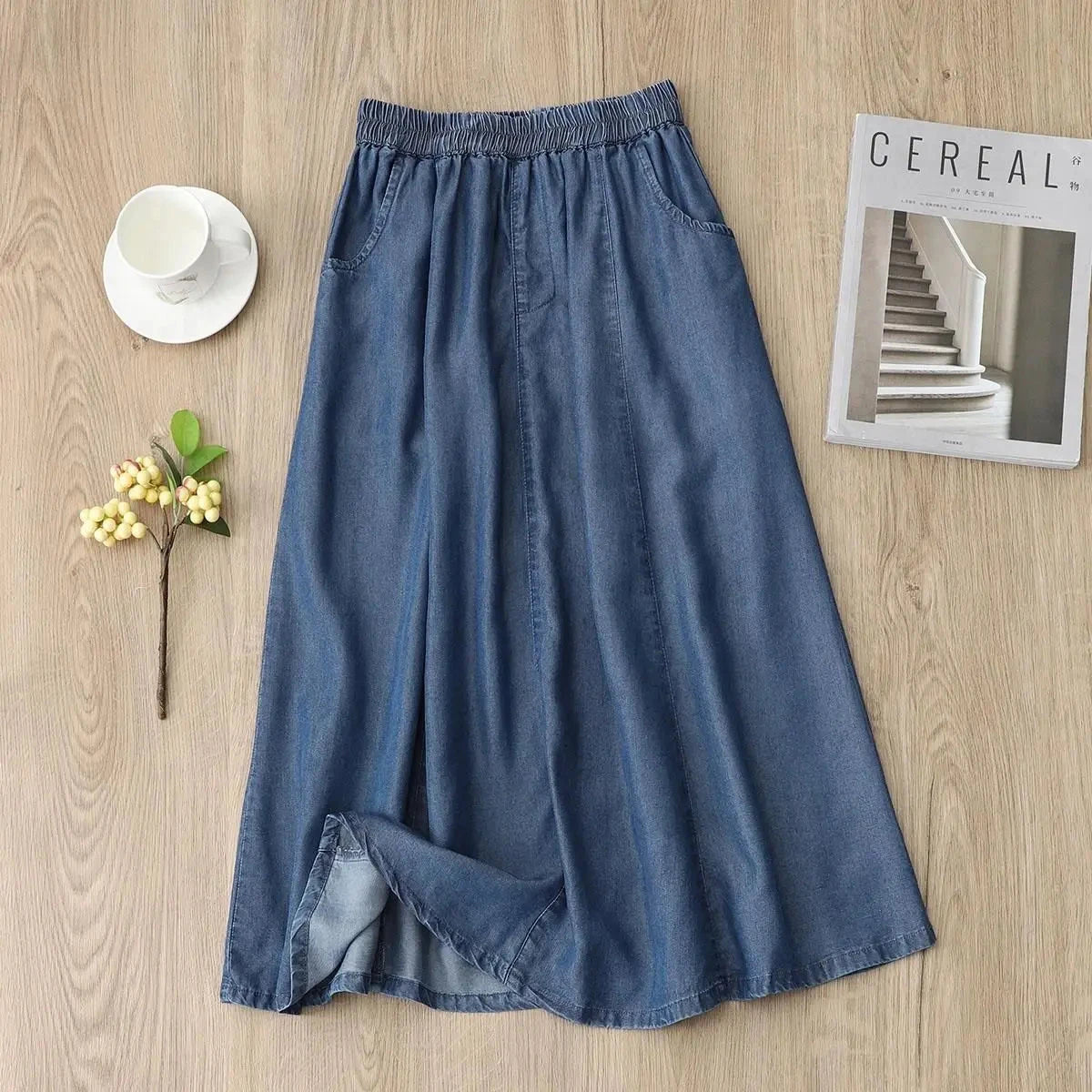 Soft Denim Skirt Women's Summer New Thin Style Large Size Jean Skirt Korean Version Loose High Waisted Elastic A-line Skirts GlowCart