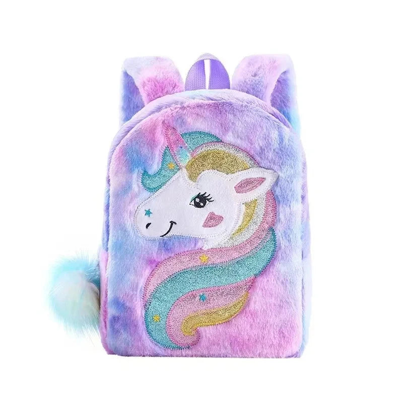 Kids Backpack Kids School Bag Fashion Large Capacity Children Girls Unicorn Plush Tie-Dye Bag Mochila GlowCart