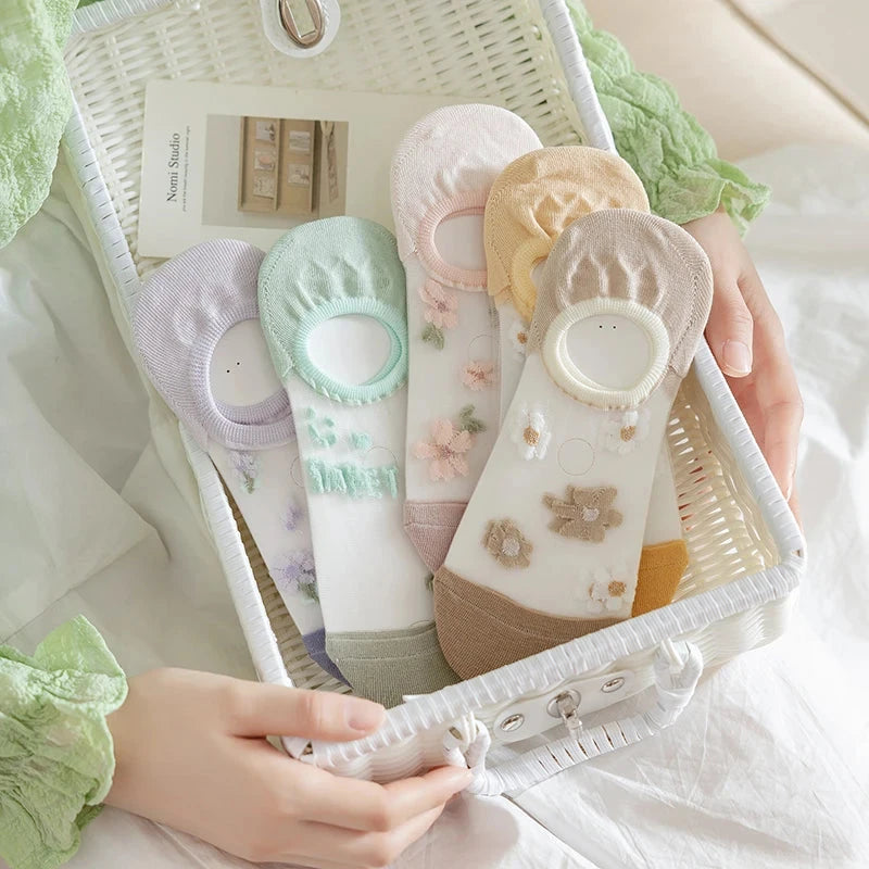 6Pairs Cute Small Flower Sheer Women's Socks Soft & GlowCart