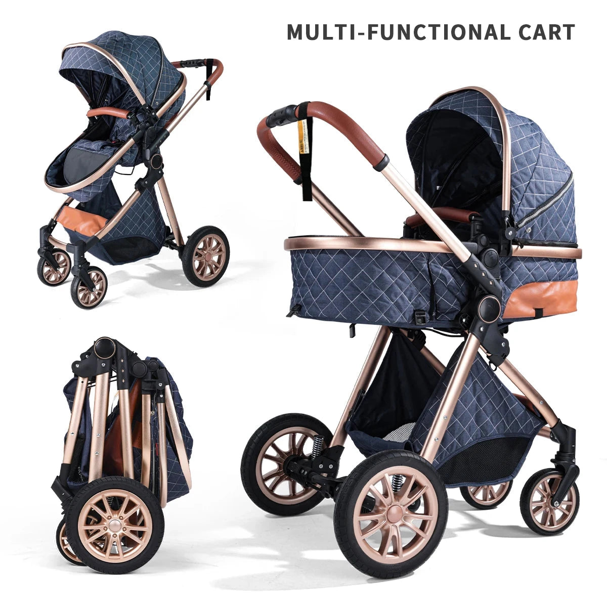High landscape baby stroller, portable and foldable, a travel trolley that can be pushed in both directions GlowCart