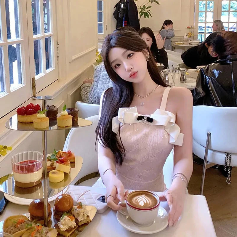 Kimotimo Sweet Jacquard Halter Birthday Dress Women Summer GlowCart