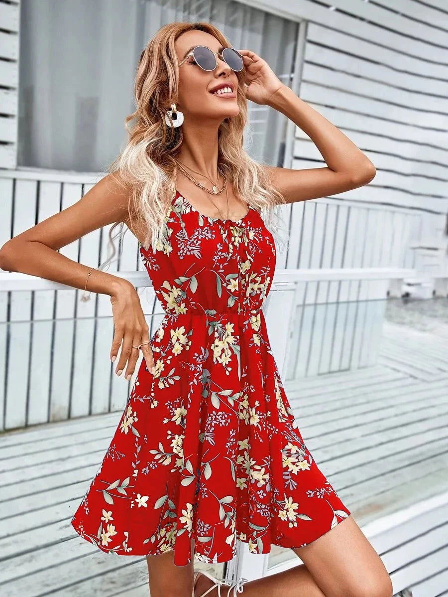 Sexy Floral Print Short Dress Women Summer Fashion Black GlowCart