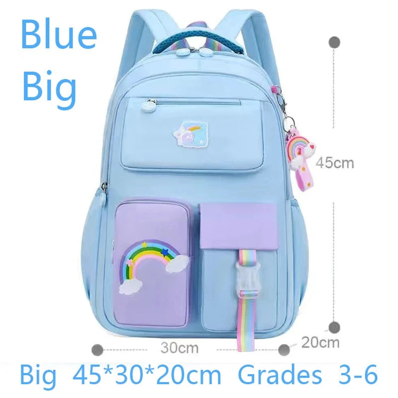 Primary High Class Backpack for Girls Macaron Color Blocking Kid Backpack Rainbow Zipper Large Capacity Teen Girl School Bag GlowCart