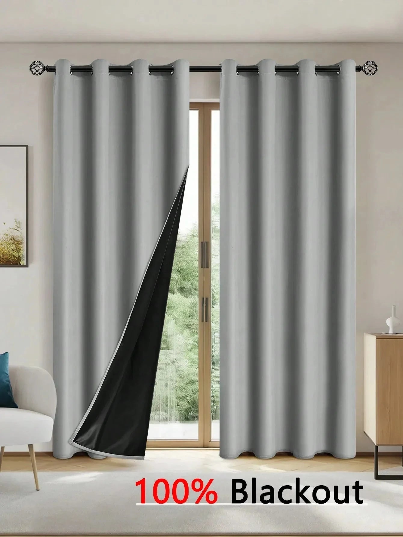 1pc Solid Blackout Curtains with Grommets, Total Privacy GlowCart