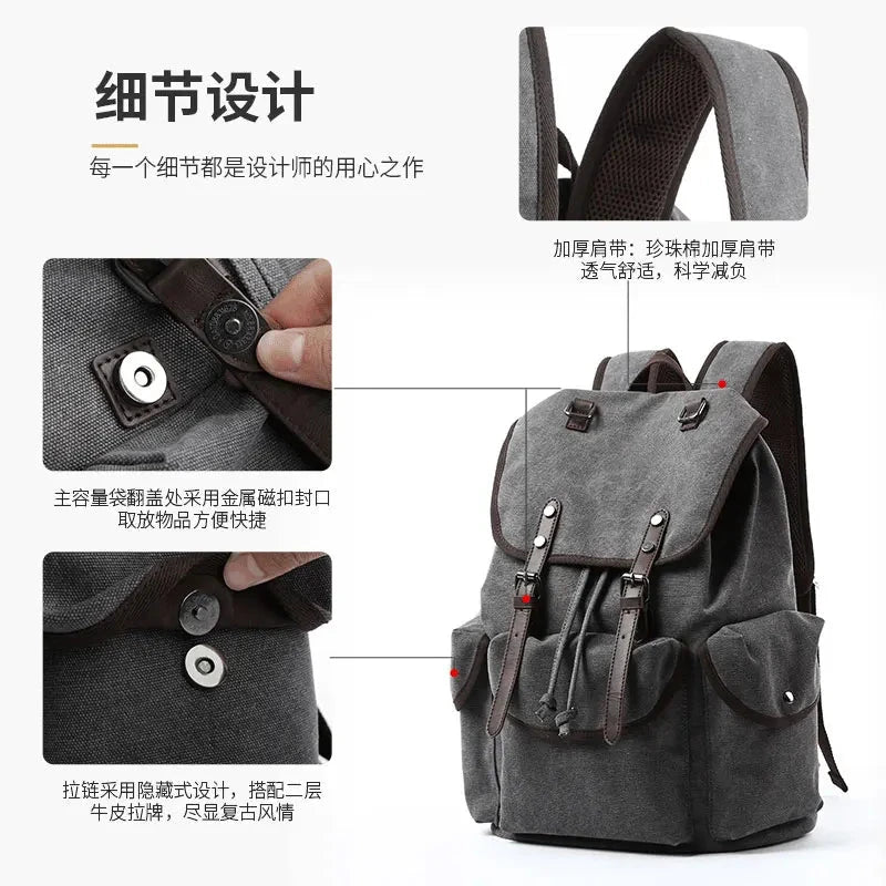 Men Canvas Vintage Backpack Men 30L Large Travel Rucksack GlowCart