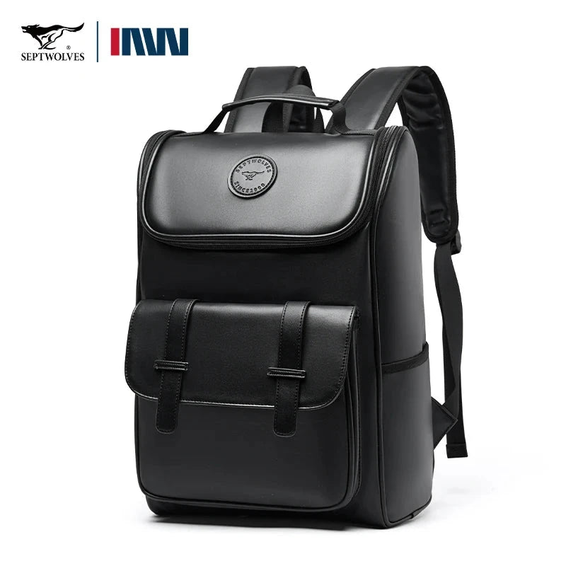 Septwolves Waterproof Leather Laptop Backpack Man Business GlowCart