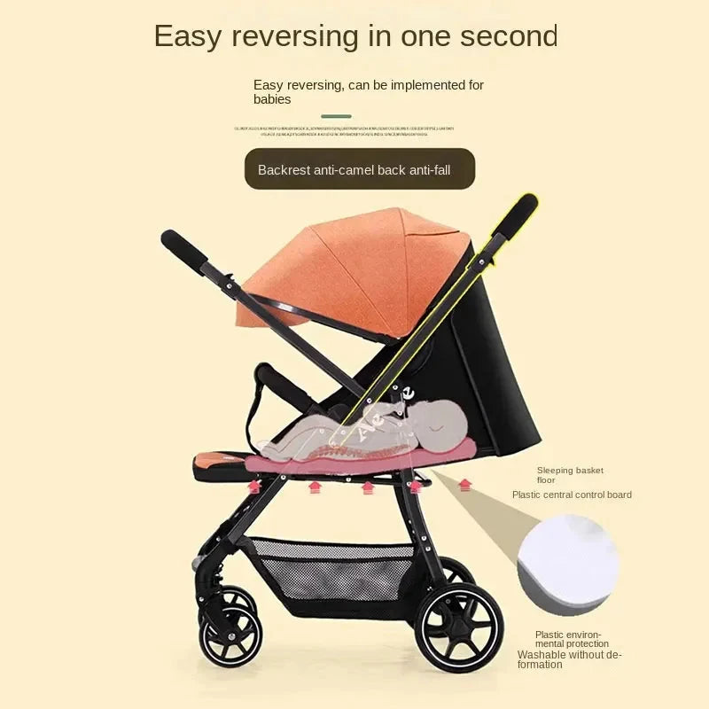 Portable Baby Stroller Can Sit and Lie Down With One Key Folding Bidirectional High View Shock Absorption Universal Wheel GlowCart