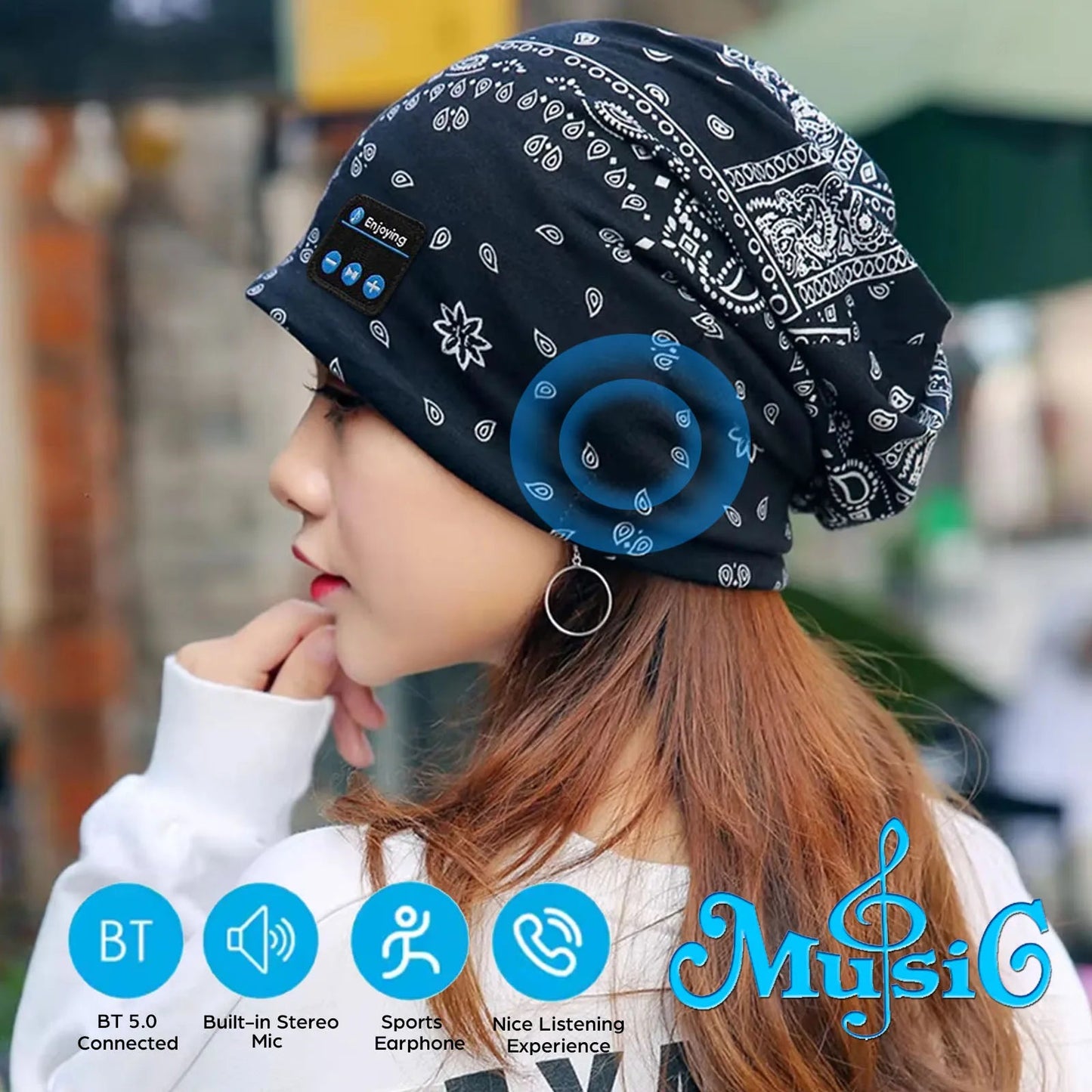 Bluetooth Headphone Wireless Smart Cap Headset Women Beanie Speaker Hunting Camping Running Music Earphone Hat Rechargeable GlowCart