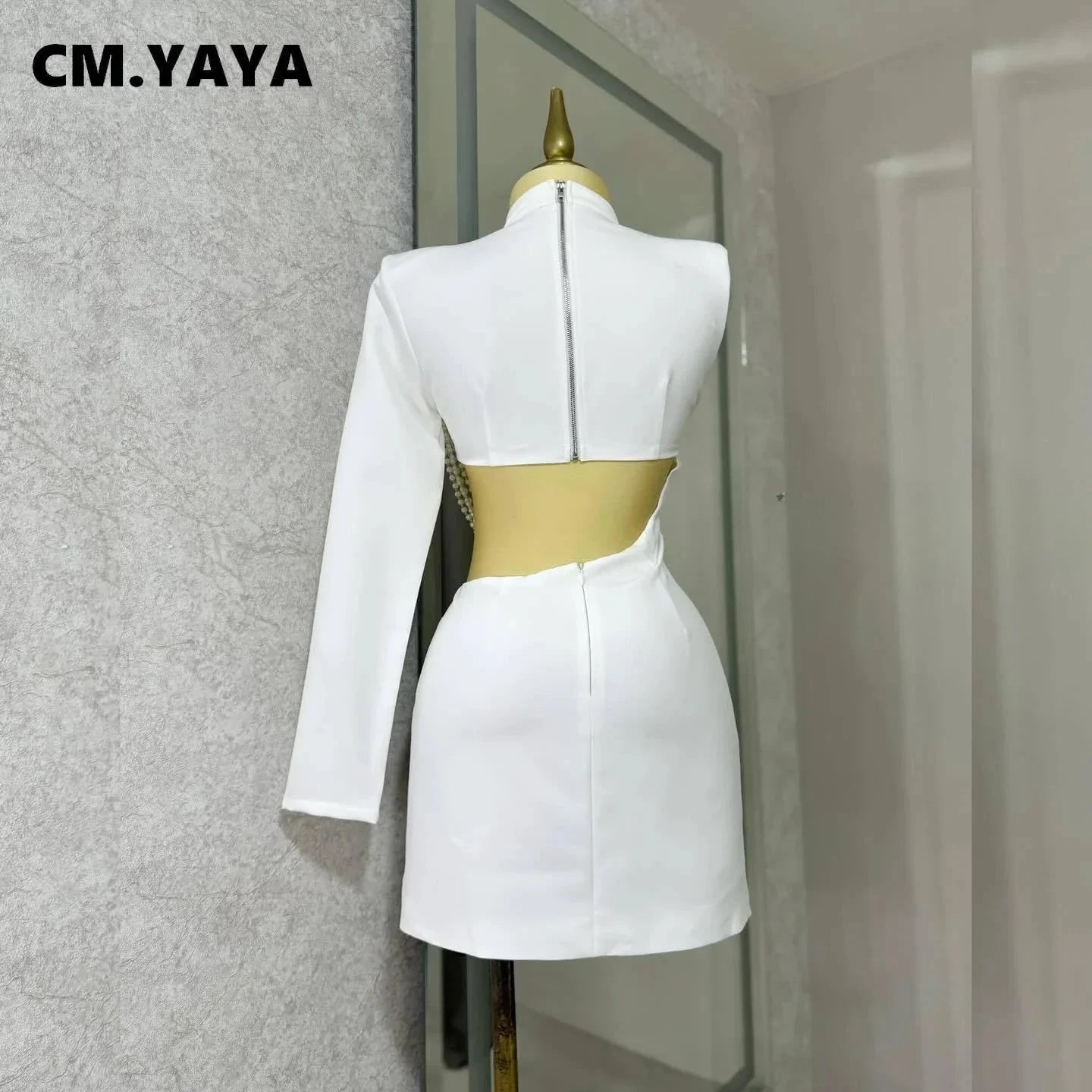CM.YAYA Women Full Sleeve Elegant O-neck Mini Dress 2024 GlowCart