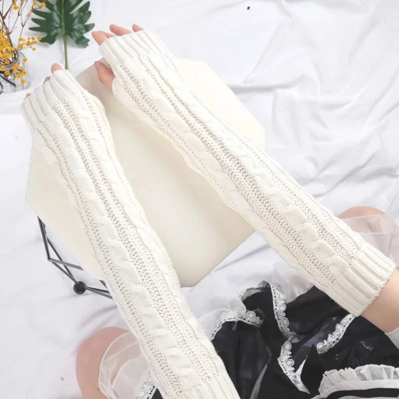 Winter Women's Mitten Knitted Arm Warmers Long Fingerless GlowCart