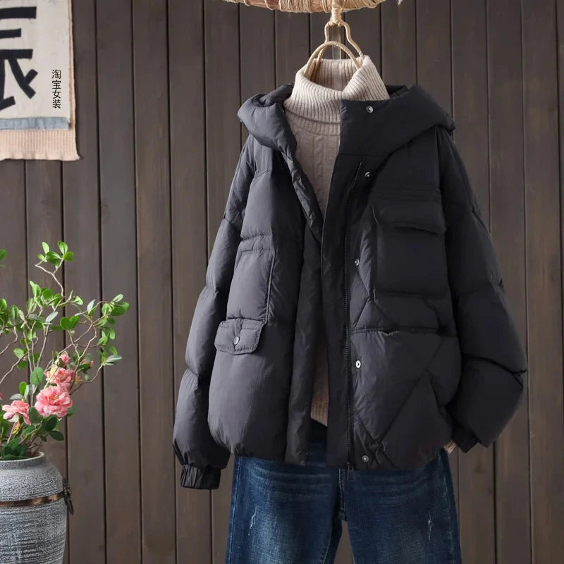 High Class Puffy And Thickened Hooded White Duck Down Down GlowCart