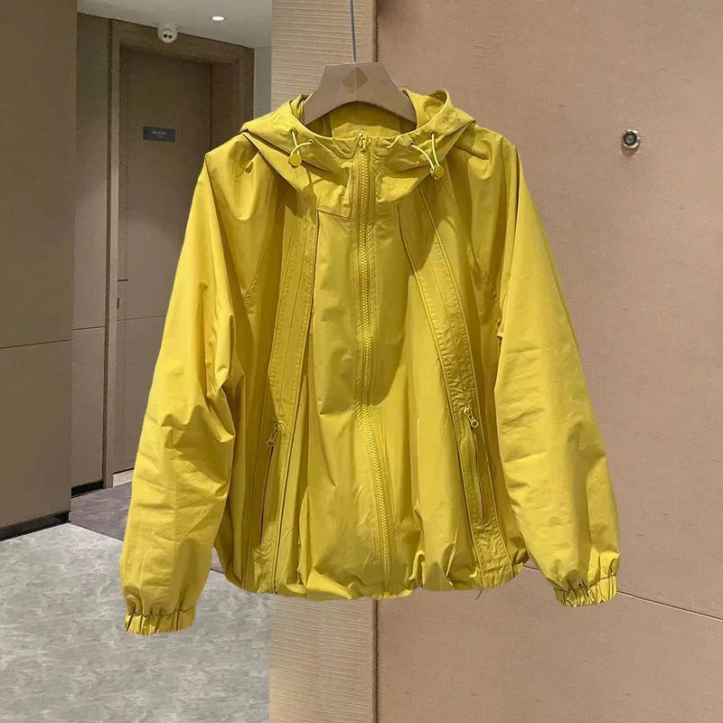 2025New Women Spring Autumn Jacket Coat Fashion Solid Hooded GlowCart