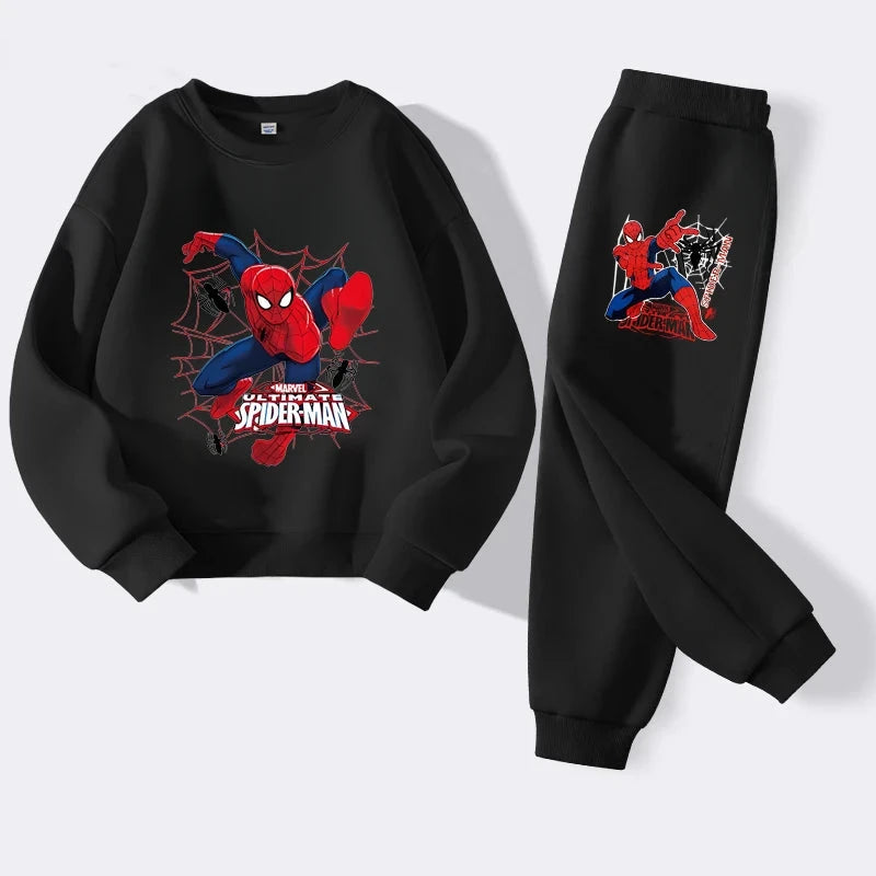 Disney Boys Casual Hoodies Sets Cartoon Spider-Man Printed Children's Pullover Long Pant Two Piece Suit Autumn Kids Sweatsuit GlowCart