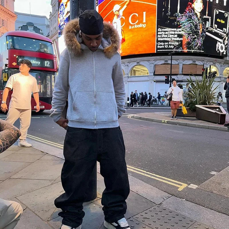 Casual Y2K Zip up hoodie Faur collar Harajuku Streetwear GlowCart