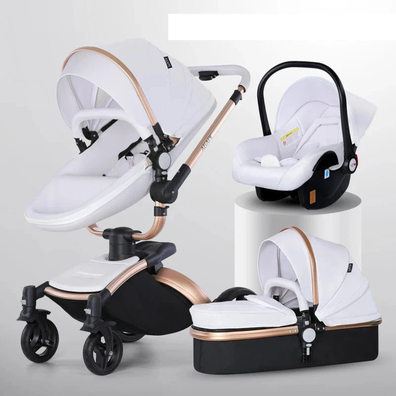 New High Quality baby stoller 3 /2 in 1 Baby Pram High Landscape Fold PU leather kinderwagen baby Carriage car Newborn pushchair GlowCart