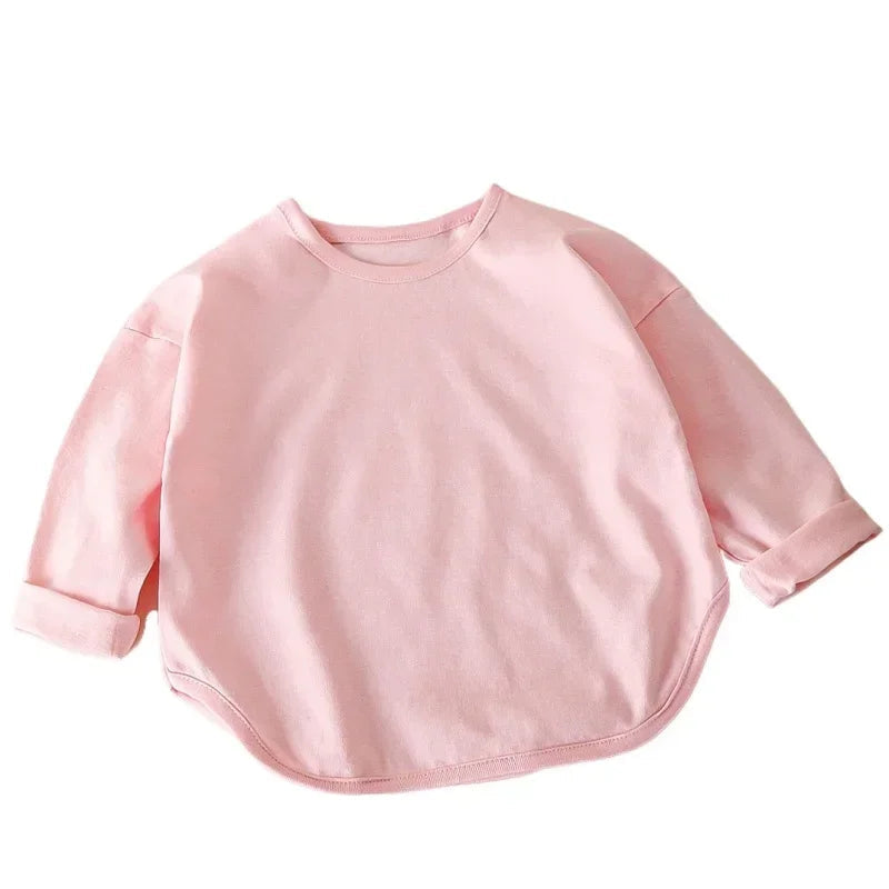 Autumn Boy Girl Baby O-neck Solid Bottoming Shirt Children Simple Casual Long Sleeves T-shirt Kid Cotton Tops Infant Unique Tees GlowCart