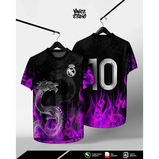 Dragon Jersey - Black with Purple Flames Number 10 Unique Dragon Design Ideal for Football & Art Enthusiasts GlowCart