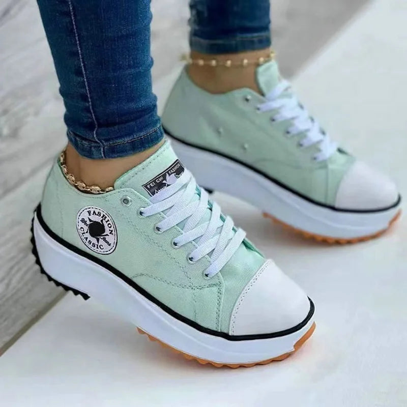 2025 New Women Pattern Canvas Sneakers Women Casual Shoes Women Sneakers Shoes Flat Lace-Up Zapatillas Mujer Chaussure Femme GlowCart