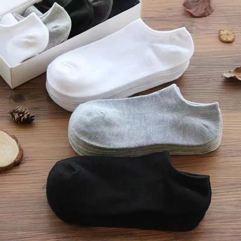 Men Ankle Socks Solid Color Black White Gray Invisible Breathable Cotton Sports Socks Male Short Socks Women Men Sox 10/5Pcs GlowCart