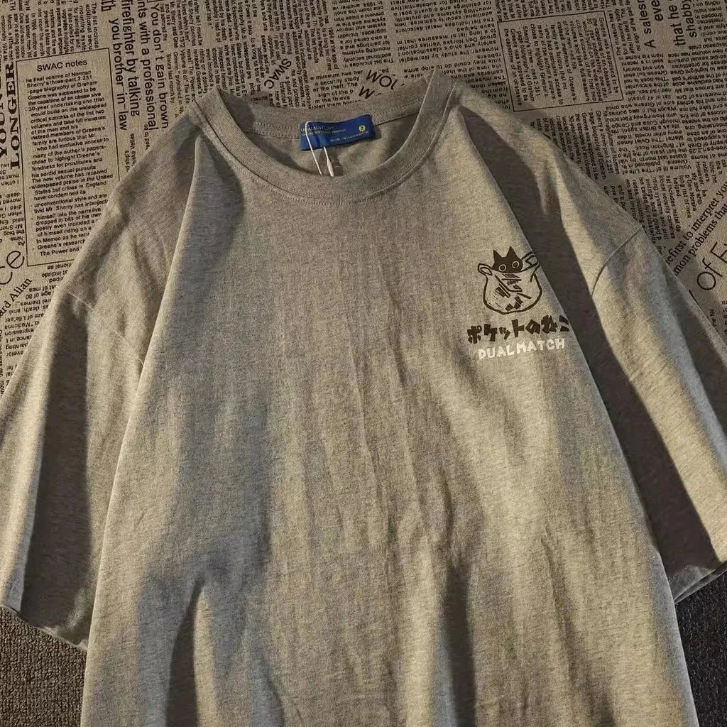 Summer Japanese Retro Pocket Cat Cartoon Printed Short GlowCart