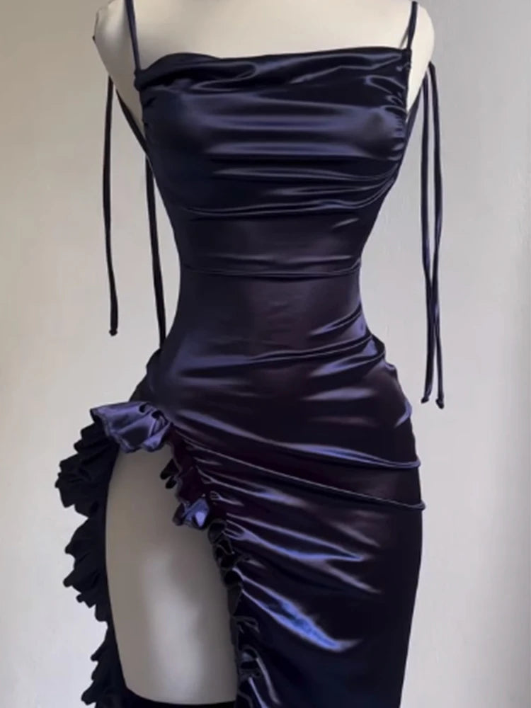 2025 Europe and America Sleeveless Backless Bodycon Dress Women Summer High Fork Party Club Evening Dresses Streetwear Sundress GlowCart