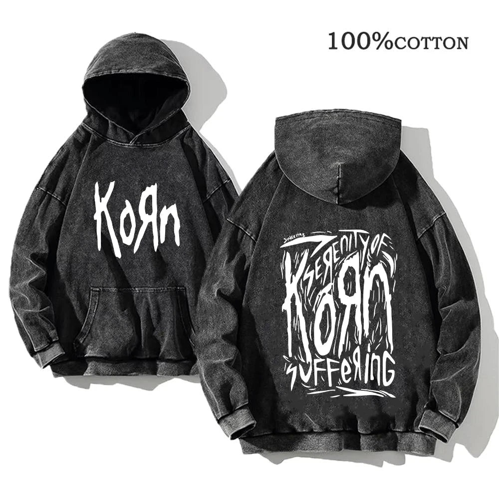 Korn Rock Band World Tour Hoodies Vintage Washed Men's GlowCart