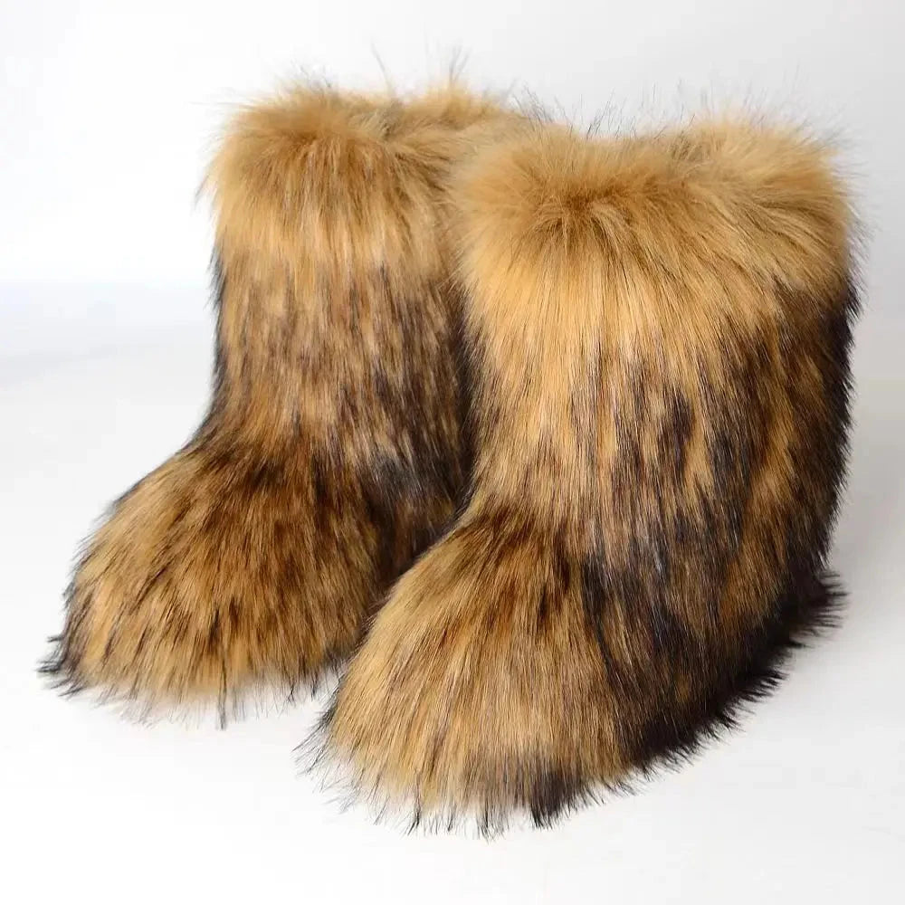 Y2K Fluffy Mid-calf Boots Winter Women Fashion Snow Boots GlowCart