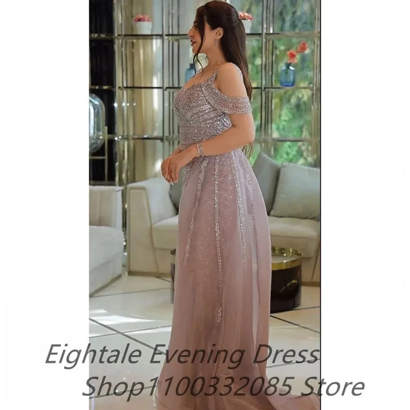 Blush Pink Mermaid Shinning Off Shoulder Evening Dress GlowCart