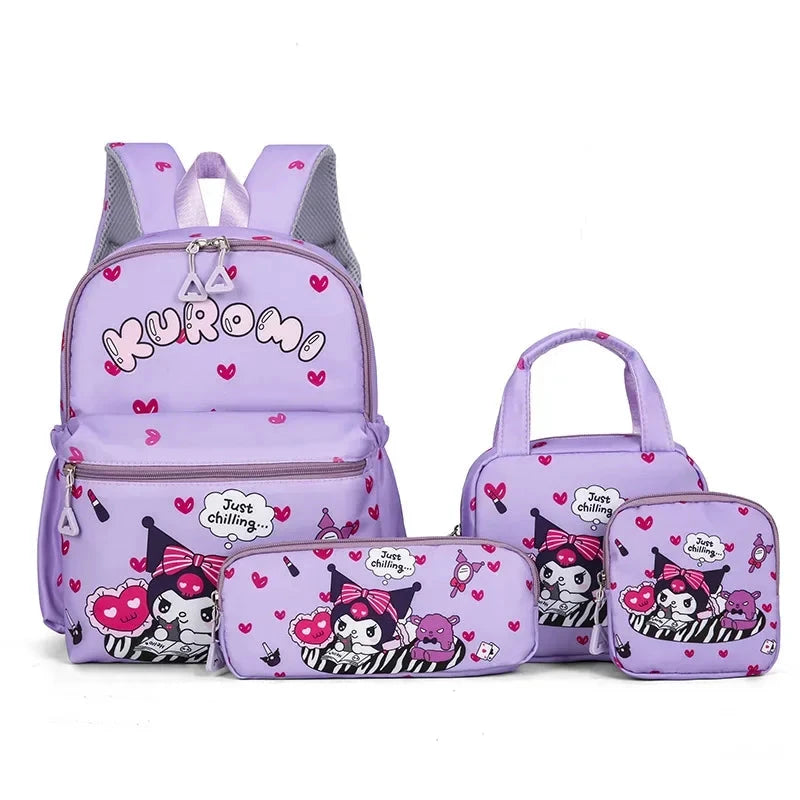 Hello Kittys 4pcs Backpack Set, Pencil Case, Shoulder Bag, Wallet Set, Kuromsi School Bag, Melody Casual Outdoor Daypack GlowCart