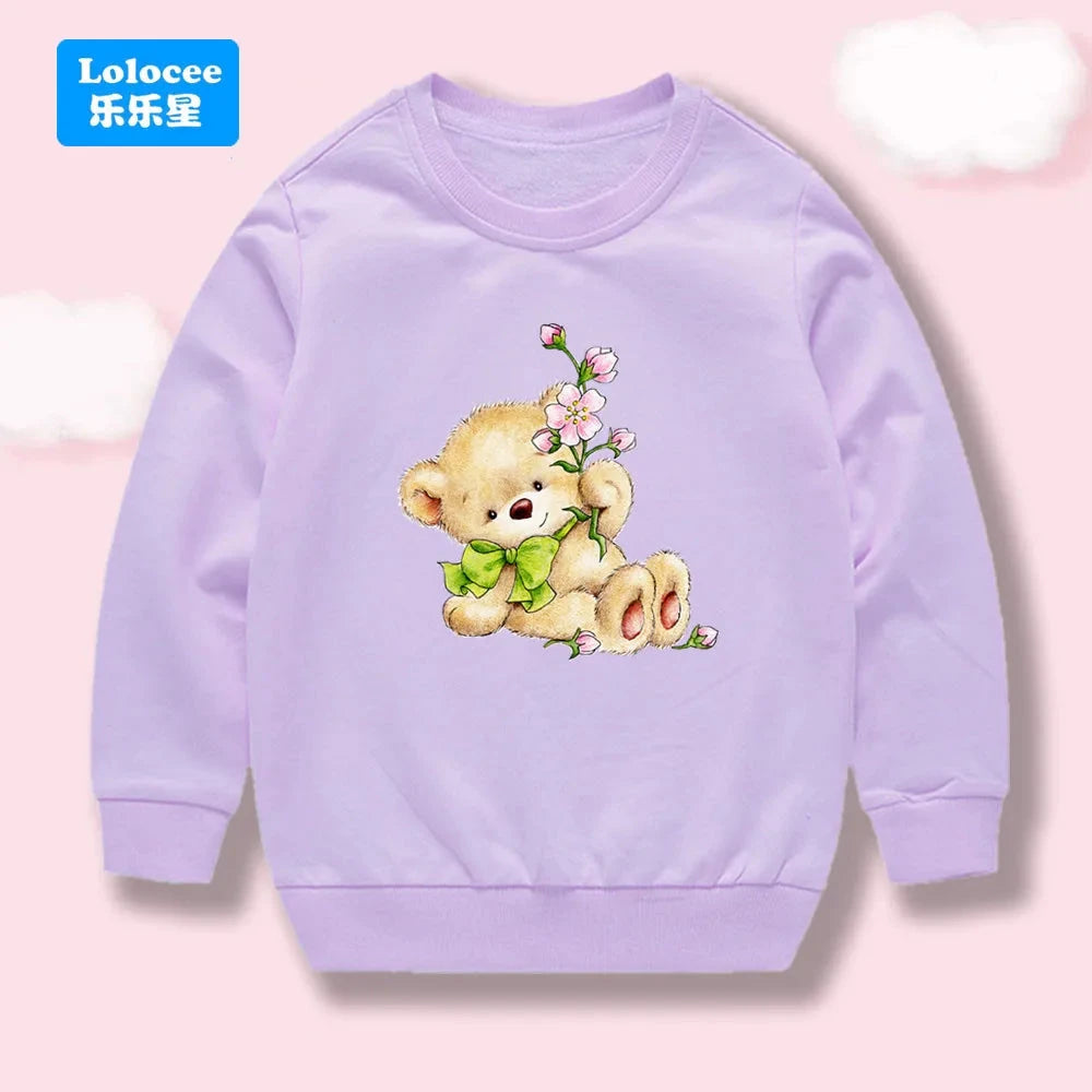 Cartoon Bear Pattern Children Girl Long Sleeve Cotton Tops Spring Autumn Kids Clothing Fashion Loose Crewneck Sweatshirts XNH1 GlowCart