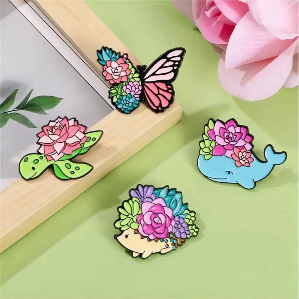 Cute Succulent Plant Enamel Brooch Cartoon Colorful Animal GlowCart