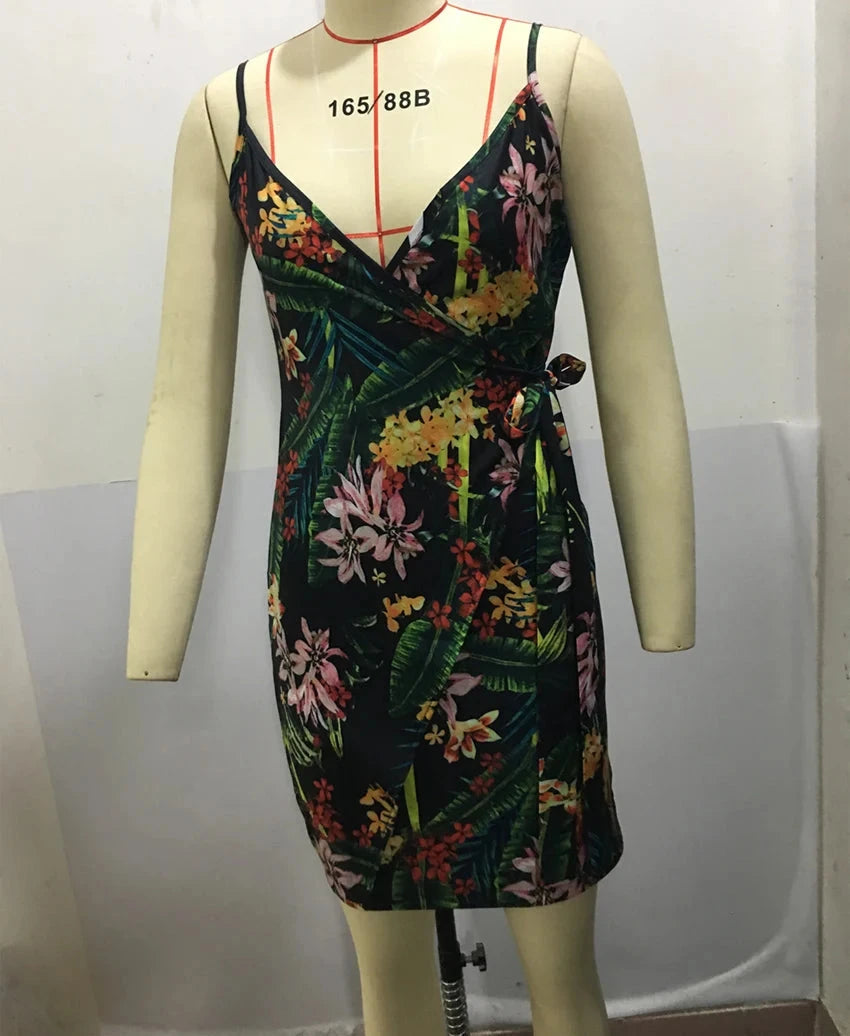 Women's Sexy V-Neck Spaghetti Strap Bodycon Dress, Slim Fit GlowCart