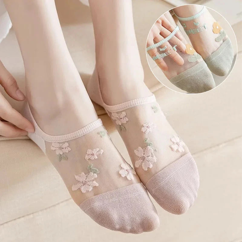 6Pairs Cute Small Flower Sheer Women's Socks Soft & GlowCart