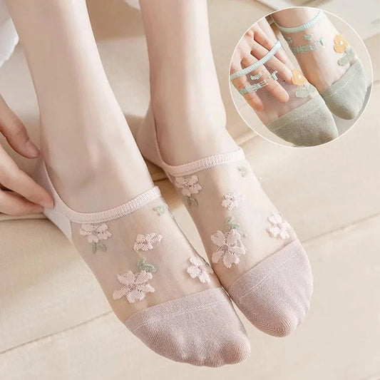 6Pairs Cute Small Flower Sheer Women's Socks Soft & GlowCart
