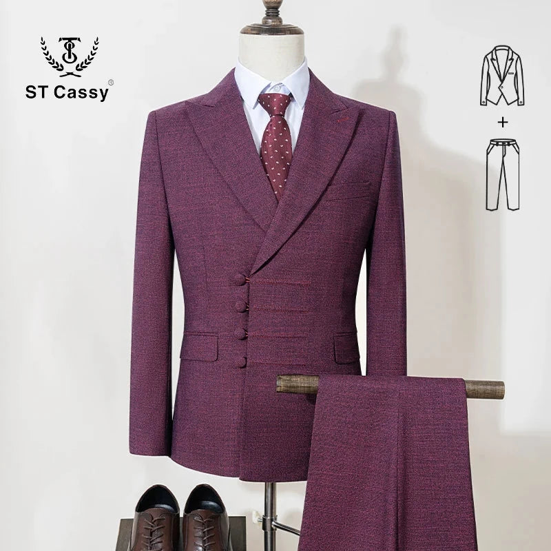 ST Cassy Elegant man suit for wedding peach Slim Fit Double GlowCart