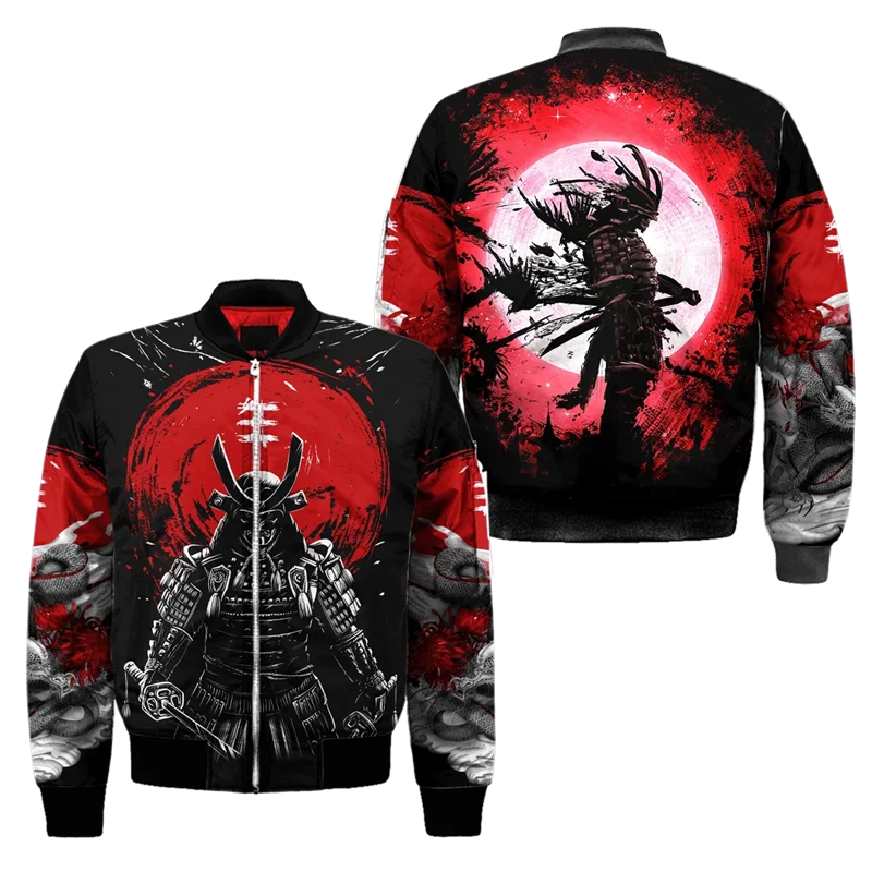 Spring Autumn Mens Bomber Jacket Samurai Oni Mask Tattoo 3D All Over Printed Zip Tracksuits Unisex Casual Zipper Jacket Clothing GlowCart