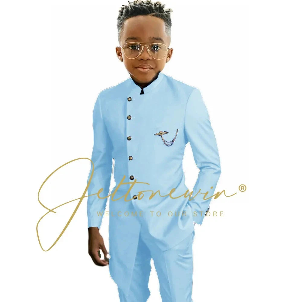 Royal Blue African Design Boys Suits Set For Wedding Formal Tuxedo Kids Costume Piano Performance Children Tailor Made GlowCart