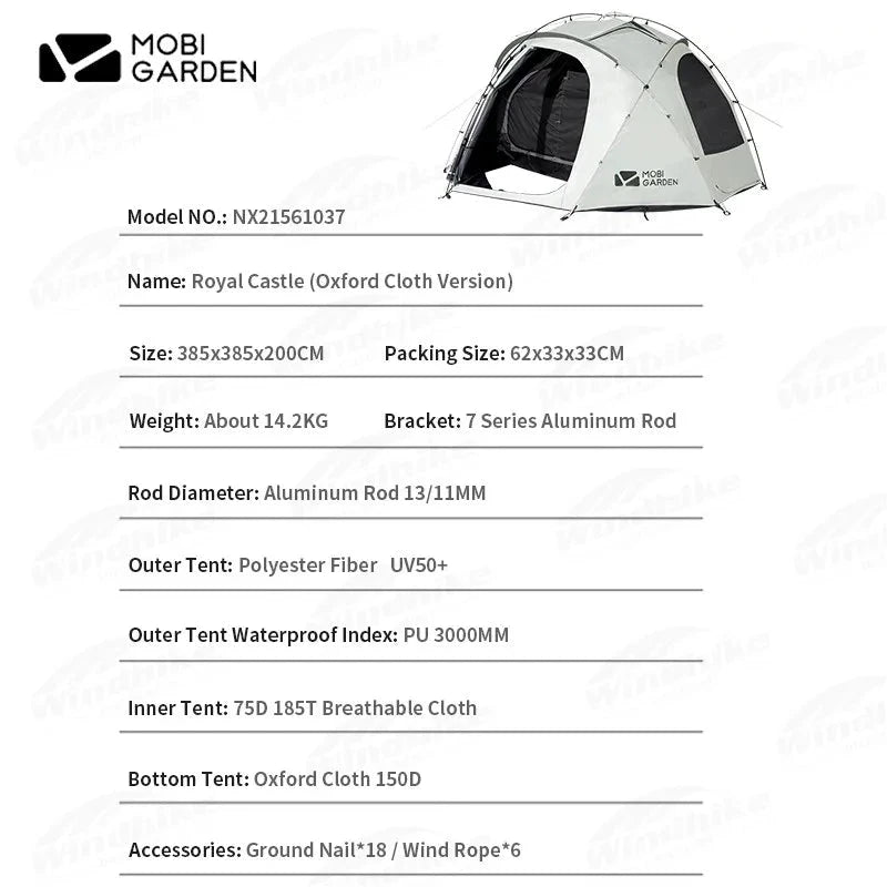 MOBI GARDEN Camping Tent  Royal Castle 150D Oxford With Snow GlowCart