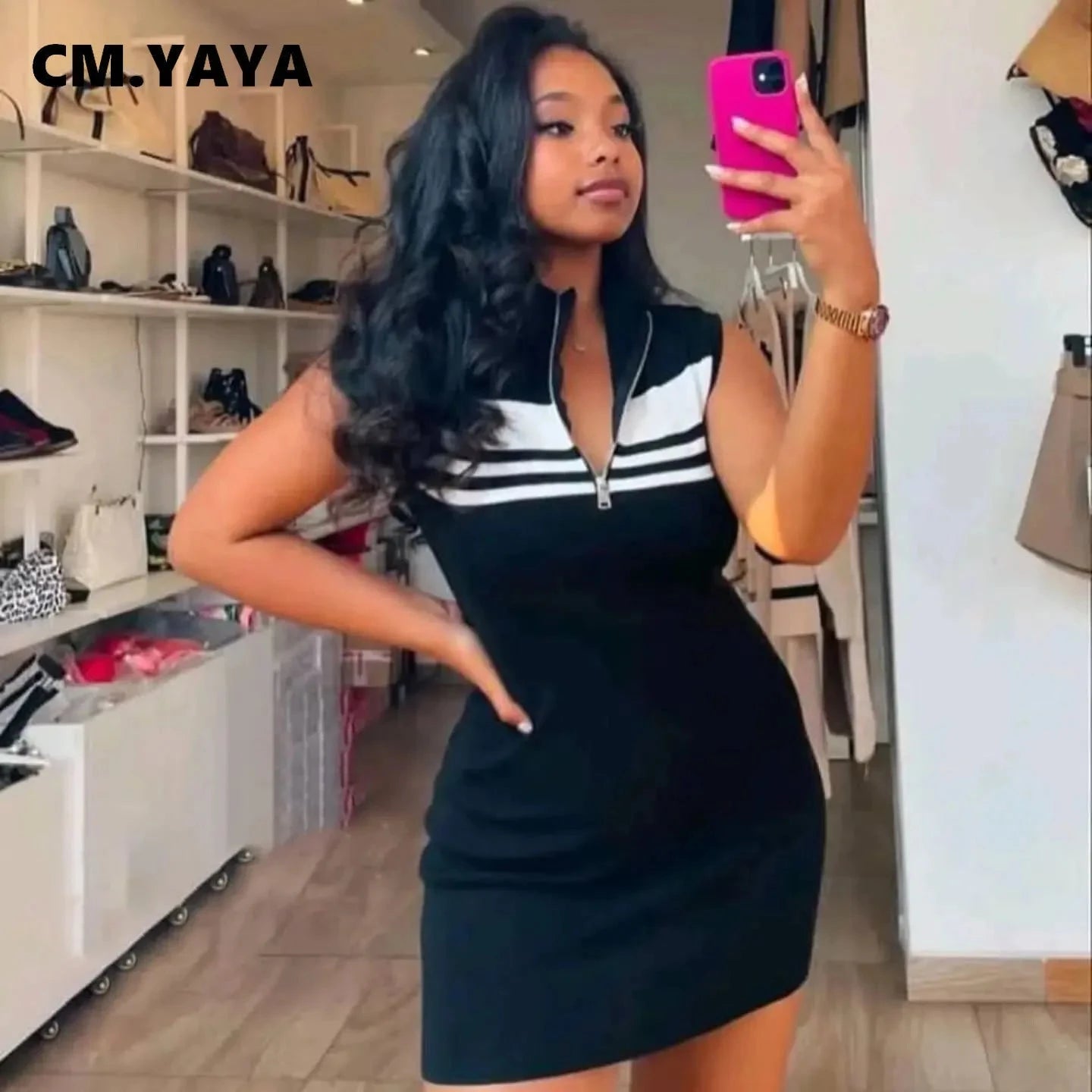 CM.YAYA Fashion Women striped knit Sleeveless Active Sporty GlowCart