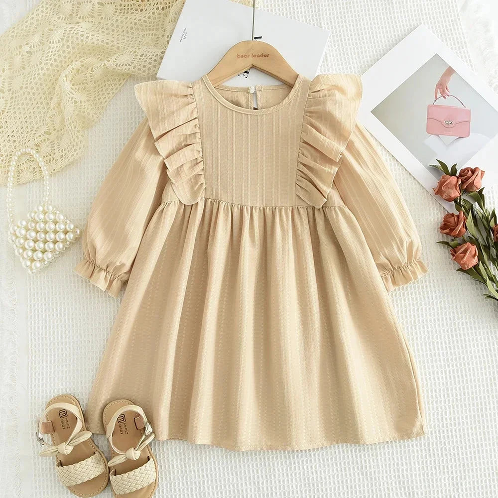 Plain Casual Girls Dress Autumn Long Sleeved Pleated Kids Dresses for Girls Pink Clothes Fashionable New Children's Clothing GlowCart
