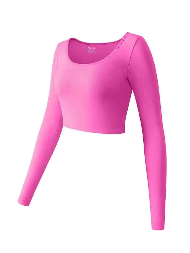 Women's Yoga Top Long Sleeved Round Neck Sports Wear Fitness Running Seamless Gym Woman Sport Shirt Female Workout Tops T-shirt GlowCart