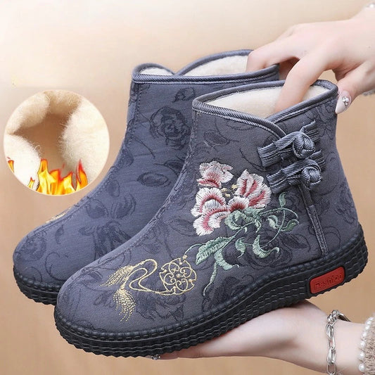 Winter Cloth Shoes Ethnic Style Botas Mujer Women's Shoes Zapatos Short Warm Boots Woman Bootie Embroidered Cotton Women Boots GlowCart