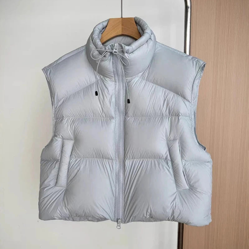 Autumn Winter Stand Collar Solid Fluffy Down Vest Women GlowCart
