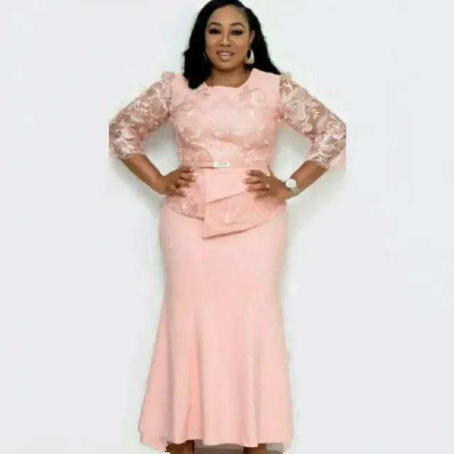 4XL 5XL Plus Size Christmas Dresses Women O Neck 3/4 Sleeve