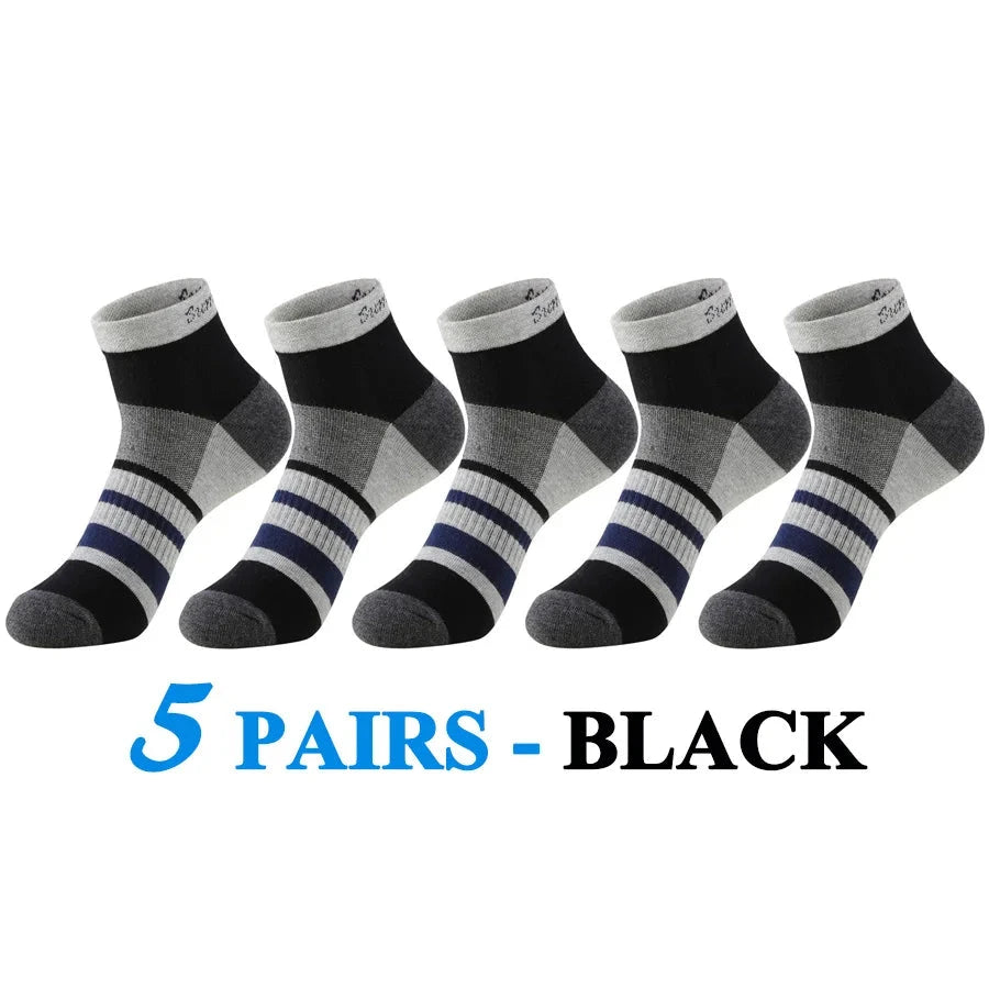 5 Pairs/Lot Running Socks Men Casual Outdoor Sports Cotton Black Grey Blue Athletic Stripes 14 Colors Travel Male Husband Gifts GlowCart