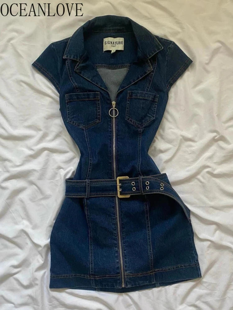 OCEANLOVE Y2k Denim Dresses Women Spring Summer American GlowCart