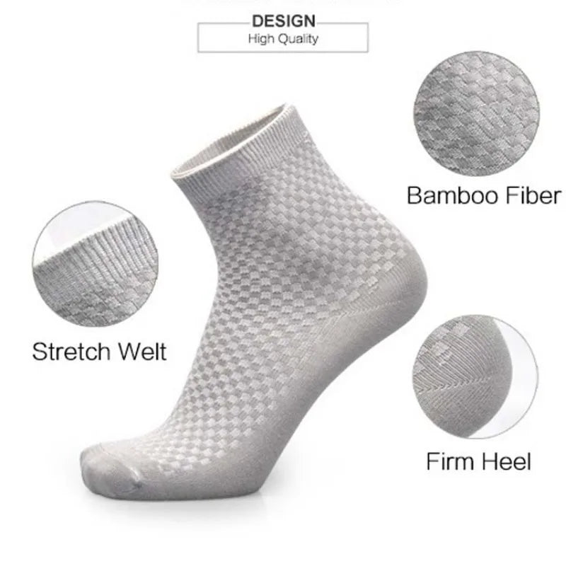 Quality Bamboo Fiber Sock New Compression Men Casual Business Anti-Bacterial Breatheable Solid Color Mid-tube Stockings GlowCart