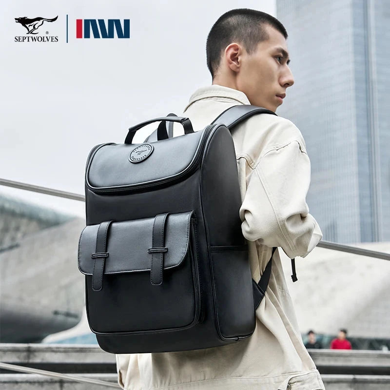 Septwolves Waterproof Leather Laptop Backpack Man Business GlowCart