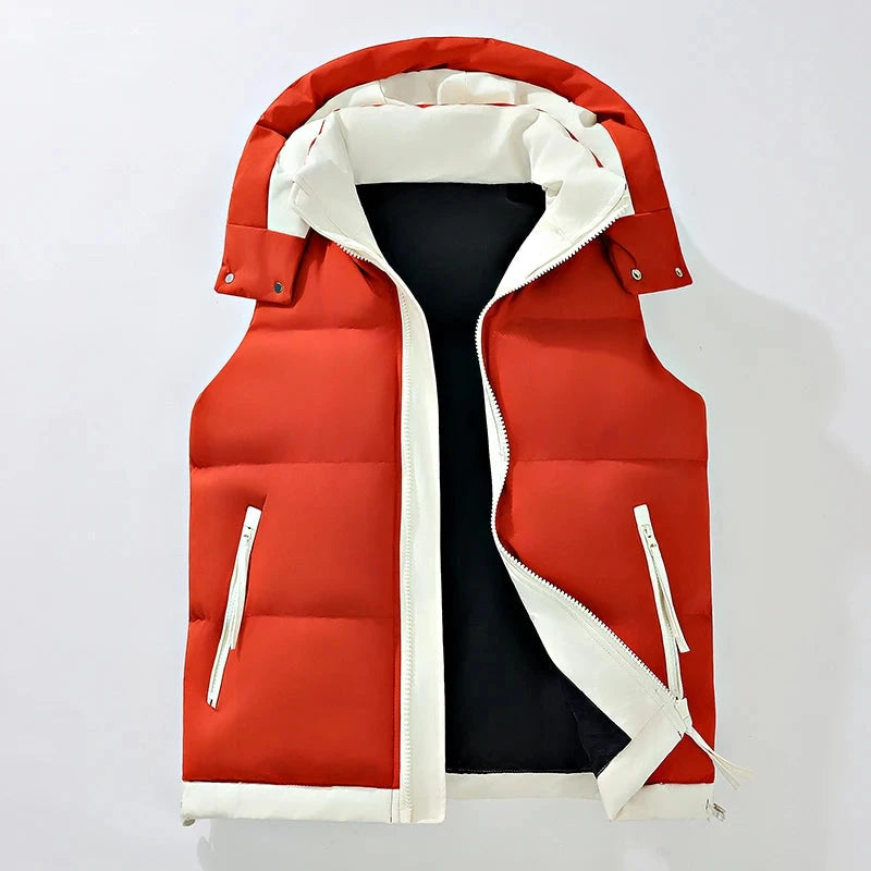 Men's Casual Color-Block Puffer Vest - Removable Hood, GlowCart