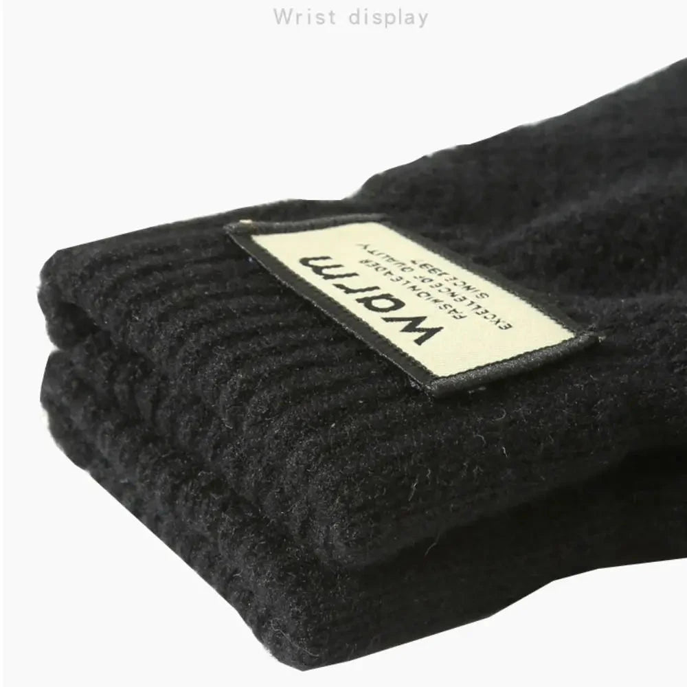 New Men Winter Warm Knitted Gloves Windproof Solid Color Touch Screen Gloves Thickened Plush Cycling Gloves GlowCart
